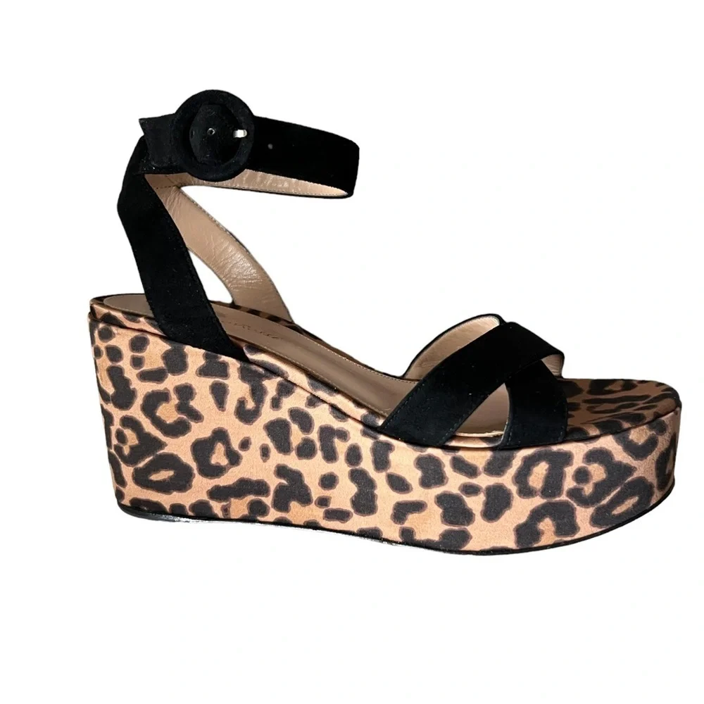 Gianvito Rossi Leopard Print Wedge Sandals Size IT 37/US 7